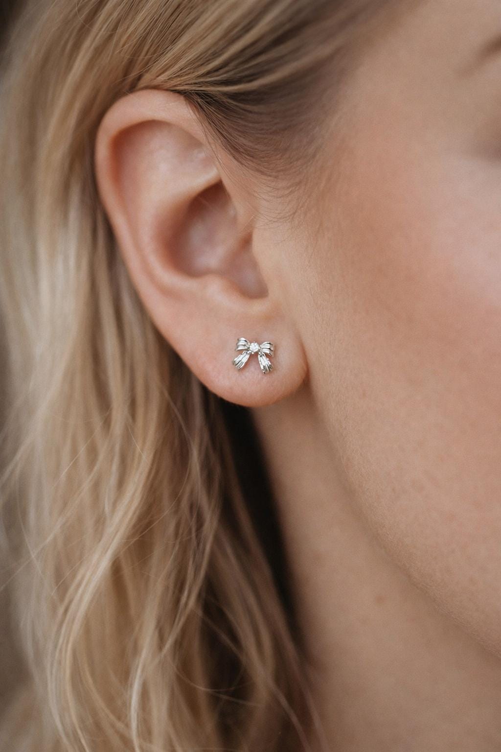 4pcs Tiny Bowknot Earrings, 18K Real Gold/ Rhodium plated Brass, Bow Knot Stud Earring (GB-4257-C)