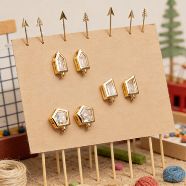 4pcs CZ Pave Trapezoid Earring Stud with Loop, 18K Gold plated Brass Ear Posts, Geometric Earring Findings (#GB-3326)
