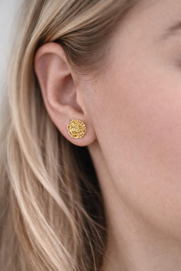 4pcs Gold/ Silver Tone Camellia Earrings, 10mm, Gold/ Rhodium Plated Brass, Flower Stud Earrings (GB-4626)