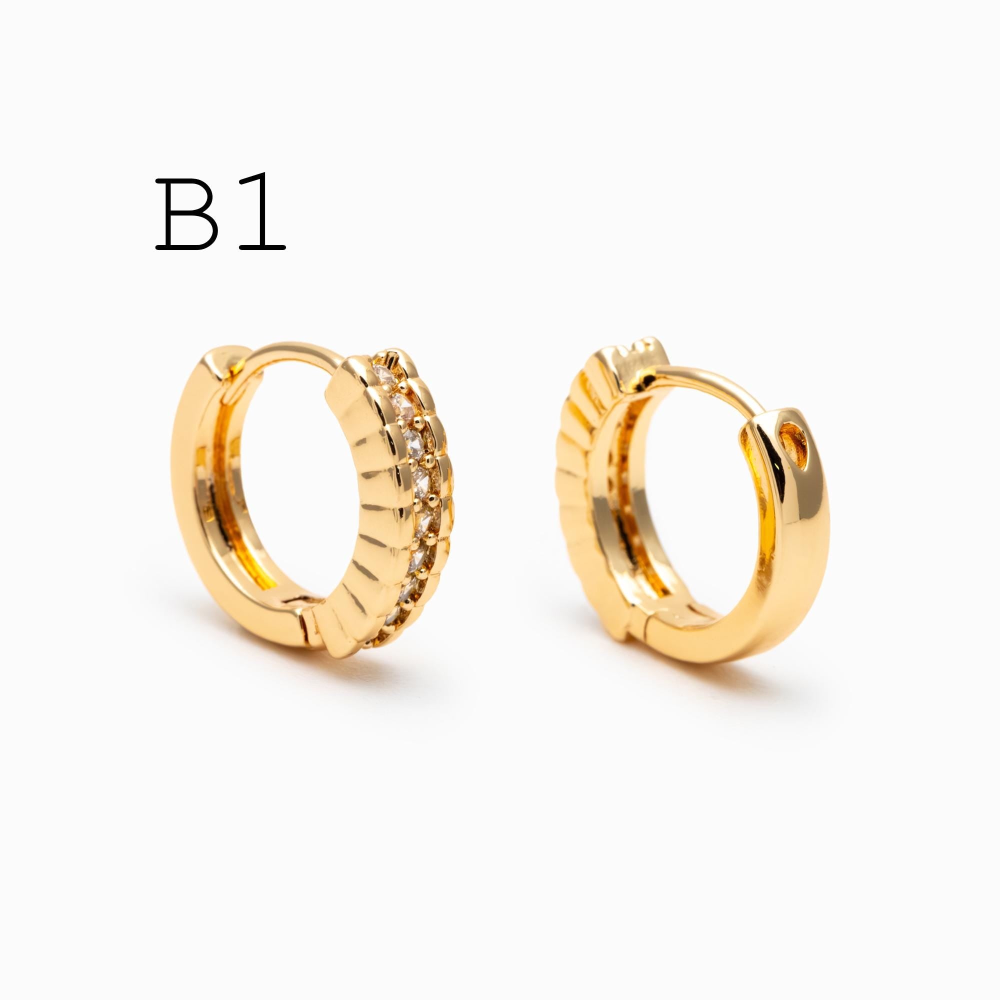 4pcs CZ Pave Gold/ Silver Tone Hoop Earrings, Gold/ Rhodium plated Brass, Dainty Round Huggie Earrings (GB-4770)