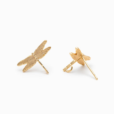 10pcs Gold Dragonfly Stud Earrings with Loop 16x11mm, 18K Gold plated Brass Ear Posts Wholesale (#GB-415-C)