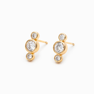 4pcs CZ Pave Trio Round Ear Posts 12x5.5mm, Gold Plated Brass Dainty Stud Earrings (GB-3671-E)