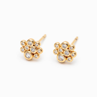 4pcs CZ Pave Gold Bubble Cluster Earrings 7x8mm, Gold Plated Brass Dainty Stud Earrings (GB-3671-F)
