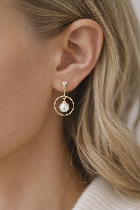 4pcs CZ Pave Round Drop Earring, Pearl Earring Mounts, Half Drilled Pearls Earring Settings (#GB-2945)