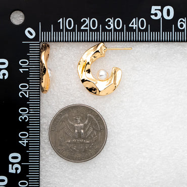 10pcs Gold Hammered Earring Posts 30mm, Geometric Round Stud Earring, Hammered Ear Findings (GB-2062)