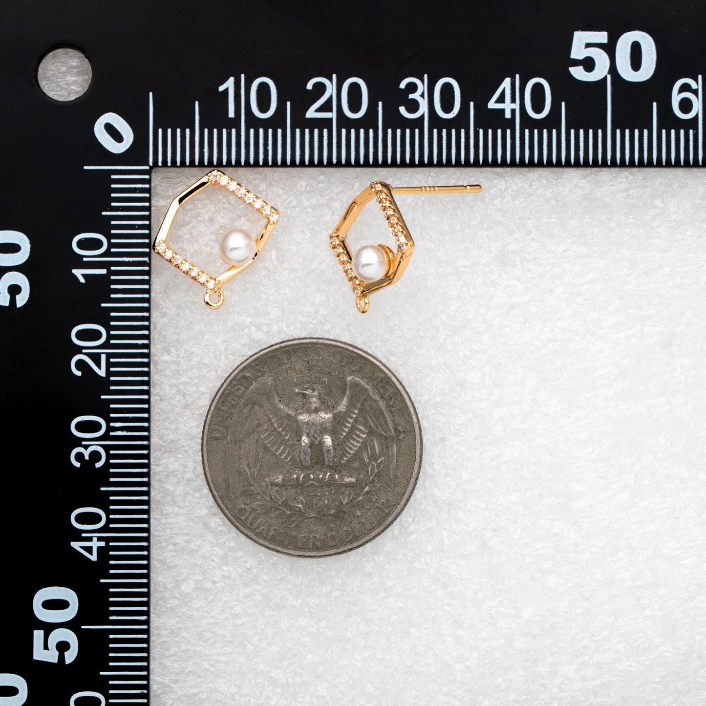 10pcs CZ pave Irregular Earring with loop 15x14mm, Pearl Peg Earring Mounts,Half Drilled Pearl Earring Settings (GB-1542)