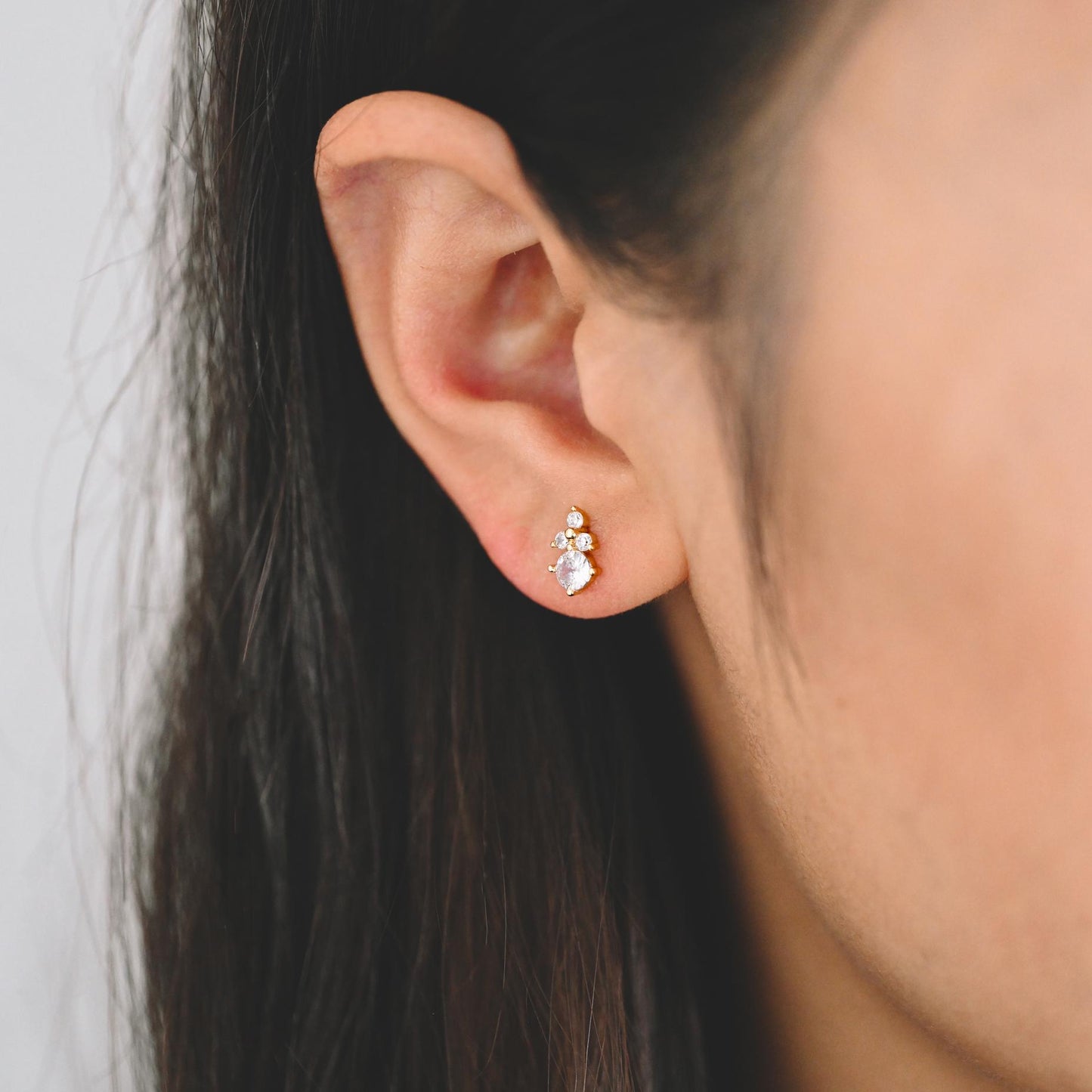 10pcs CZ Pave Gold/ Silver Square Round Earrings, 18K Gold/ Rhodium plated Brass, Geometric Stud Earrings (#GB-4350)