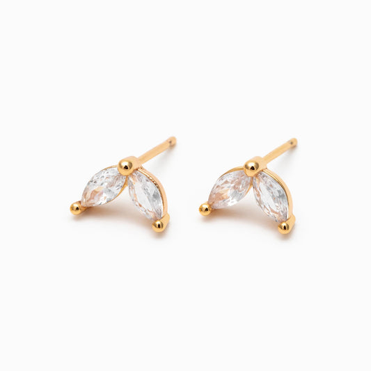 4pcs CZ Pave Gold Leaf Ear Posts, Gold Plated Brass, Jewelry Supplies (GB-3369-C)