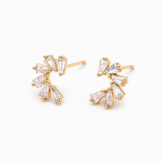 4pcs CZ Pave Flower Ear Posts 10x7mm, Gold plated Brass, Dainty Circle Stud Earrings, Clear /Green (#GB-3369-E)