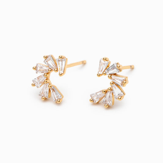 4pcs CZ Pave Flower Ear Posts 10x7mm, Gold plated Brass, Dainty Circle Stud Earrings, Clear /Green (#GB-3369-E)