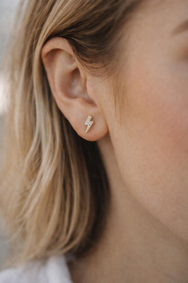 10pcs CZ pave Gold/ Silver Lightning Stud Earrings, Real Gold/ Rhodium Plated Brass, Minimalist Earrings (#GB-4690)