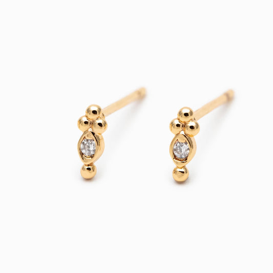 10pcs CZ Pave Gold/ Silver Tiny Marquise Earrings, Gold/ Rhodium Plated Brass, Tiny Stud Earrings (GB-4514)