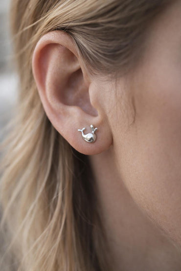 10pcs Gold/ Silver Tone Whale Earrings, 18K Real Gold/ Rhodium plated Brass, Cute Ocean Stud Earrings (GB-4460-C)