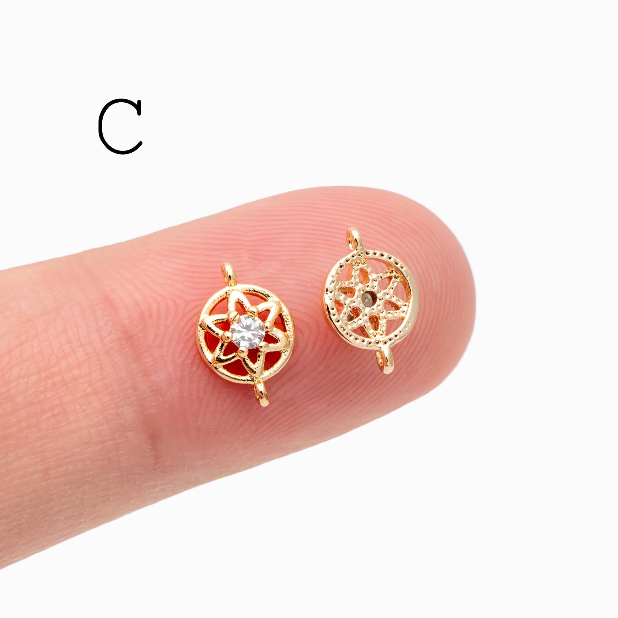 10pcs Gold Flower Charms , 18K Gold plated Brass, Floral Connector Pendants (GB-3780)