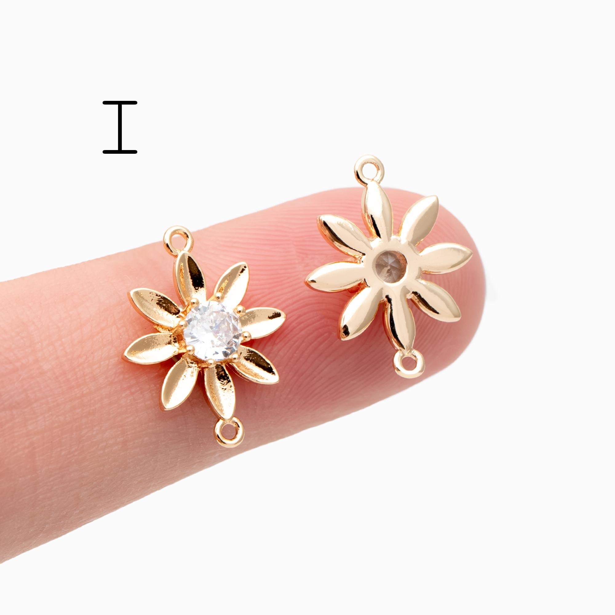 10pcs Gold Flower Charms , 18K Gold plated Brass, Floral Connector Pendants (GB-3780)