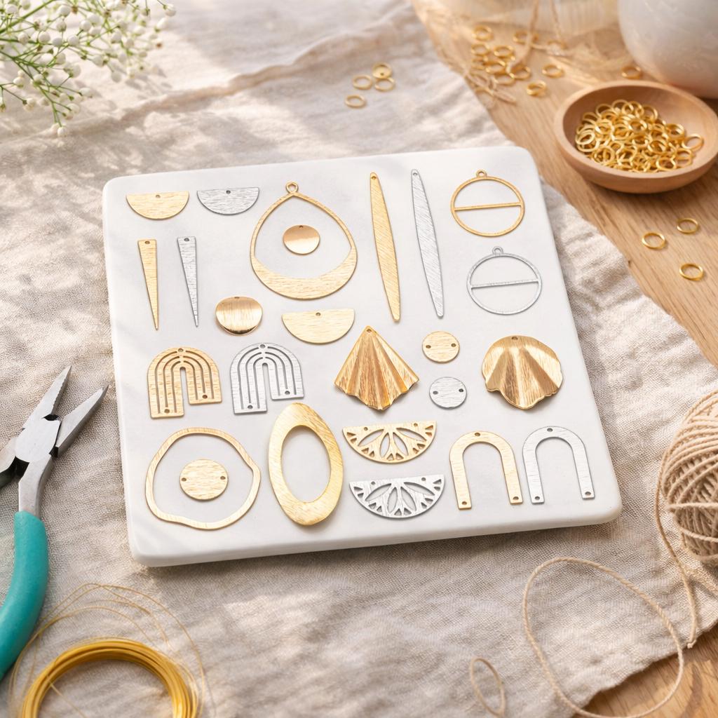 10pcs Gold/ Silver Brushed Geometric Charm Connectors, 18K Gold/ Rhodium Plated Brass Earring Findings (GB-3817)