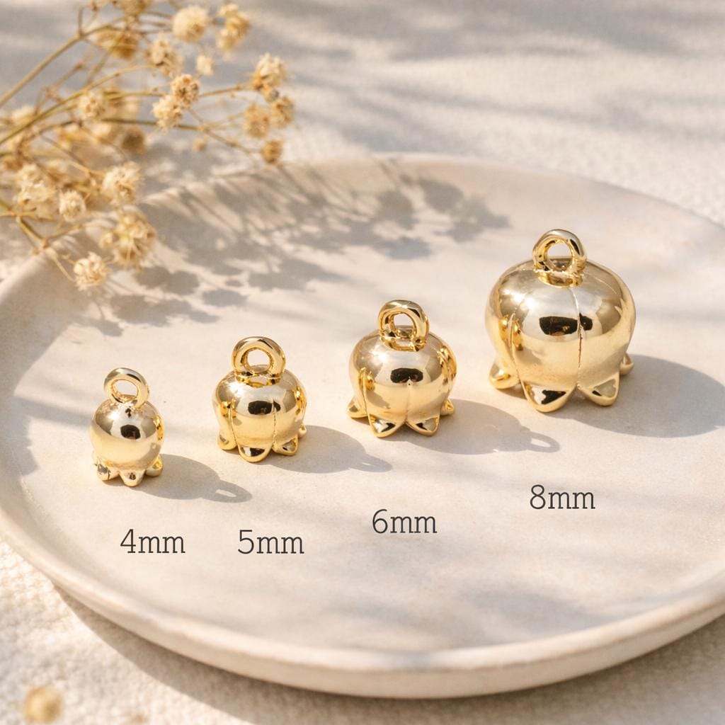 10pcs Gold Flower Charms, 18K Real Gold plated Brass, Lily Of The Valley, Flower Bead Cap (GB-3799)