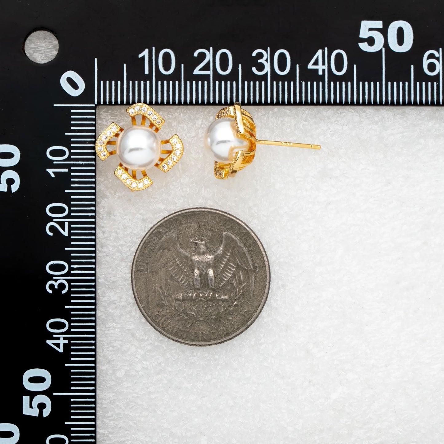 4pcs Glass Pearl Flower Earring with Loop, 18K Gold plated Brass, Dainty Stud Earrings (#GB-926)
