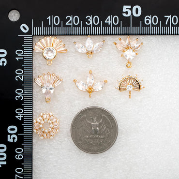 4pcs CZ Pave Gold Flower Leaf Earring With Loop, Gold Plated Brass Stud Earrings (GB-1205)