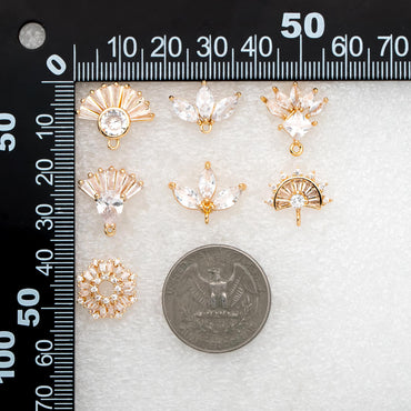 4pcs CZ Pave Gold Flower Leaf Earring With Loop, Gold Plated Brass Stud Earrings (GB-1205)