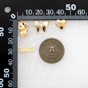 10pcs Gold Dragonfly Butterfly Heart Earring with Loop, Gold Plated Brass Stud Earrings, Jewelry Findings, Wholesale Supplies (GB-415)