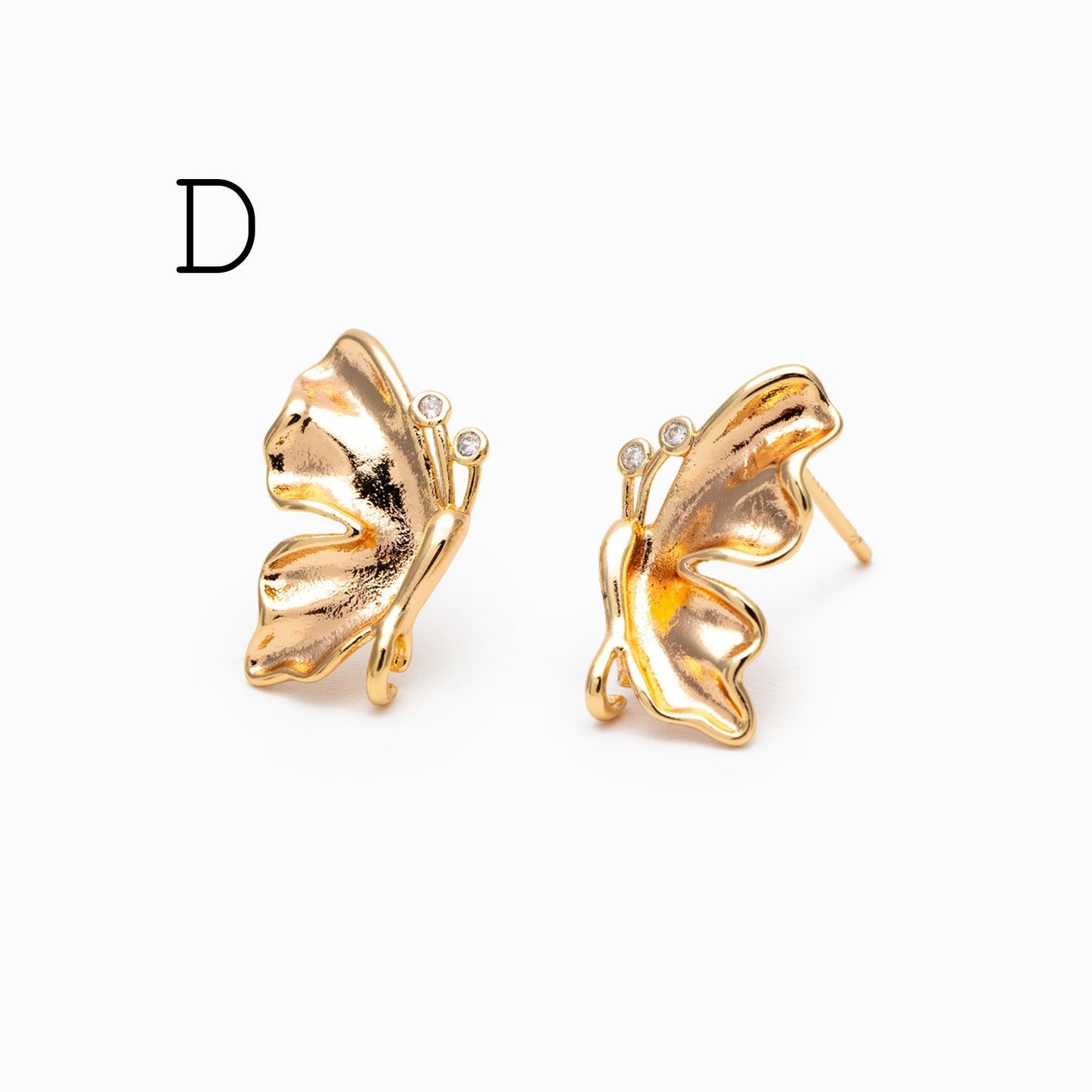 10pcs Gold Butterfly Heart Earring with Loop, Gold Plated Brass Stud Earrings, Jewelry Findings, Wholesale Supplies (GB-3378)