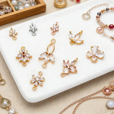 10pcs CZ Pave Flower Leaf Connector, 18K Gold plated Brass, Dainty Connector Charms (GB-3670)