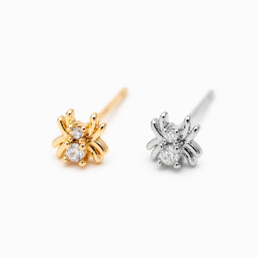 10pcs CZ Pave Gold Tiny Spider Earrings 5mm, Gold Plated Brass Araneid Stud Earrings (GB-4771)