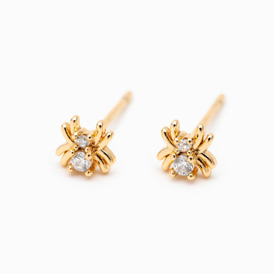 10pcs CZ Pave Gold Tiny Spider Earrings 5mm, Gold Plated Brass Araneid Stud Earrings (GB-4771)