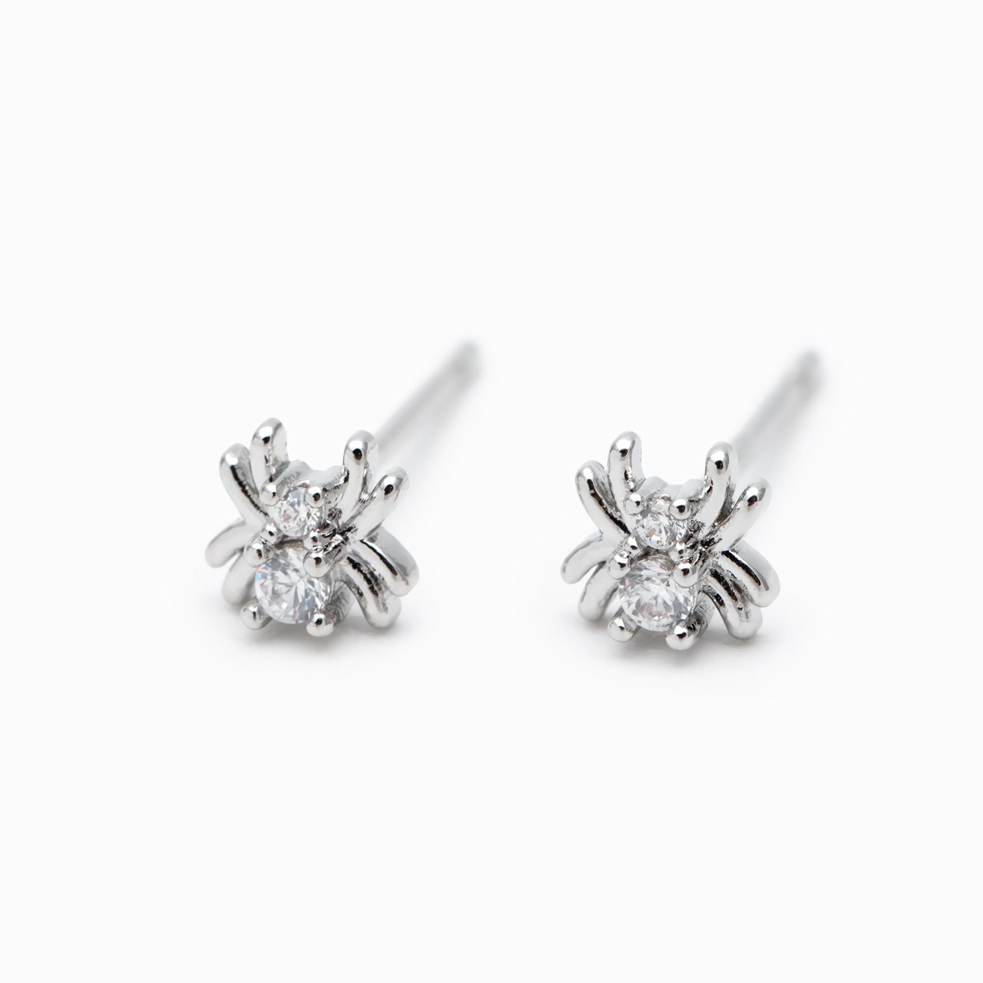 10pcs CZ Pave Gold Tiny Spider Earrings 5mm, Gold Plated Brass Araneid Stud Earrings (GB-4771)