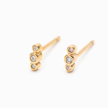 10pcs CZ Pave Dainty Trinity Earrings 5x2mm, Real Gold Plated Brass Minimalist Stud Earrings (#GB-4021)