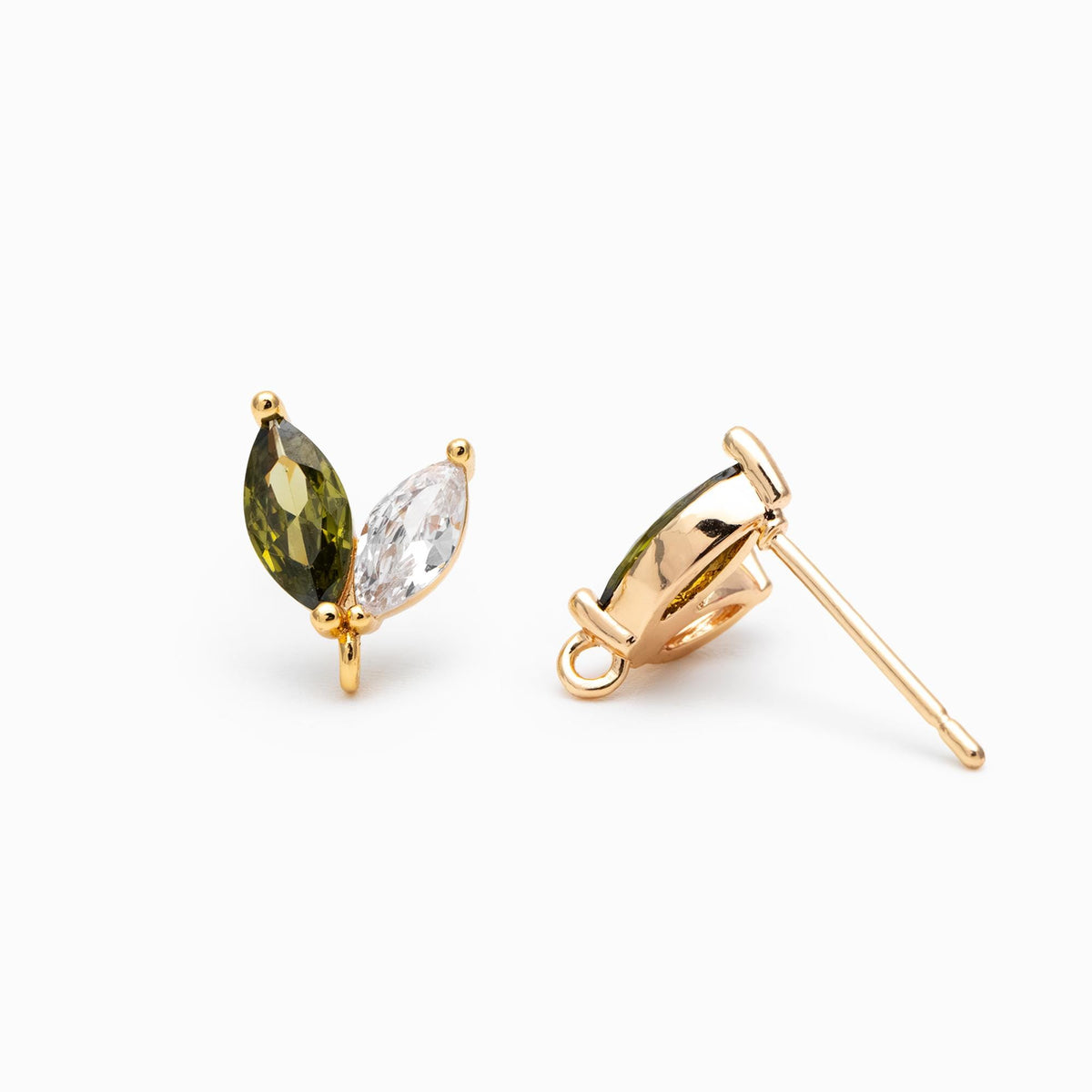 4pcs CZ Pave Gold Leaf Earring with Loop, Gold Plated Brass, Jewelry Making, Diy Material, Jewelry Supplies (GB-314-A)