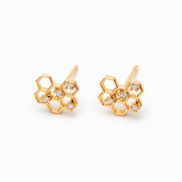 10pcs CZ Pave Gold Honeycomb Earring,Honey Comb Minimalist Earrings. Dainty Geometric earrings (GB-3896-A)