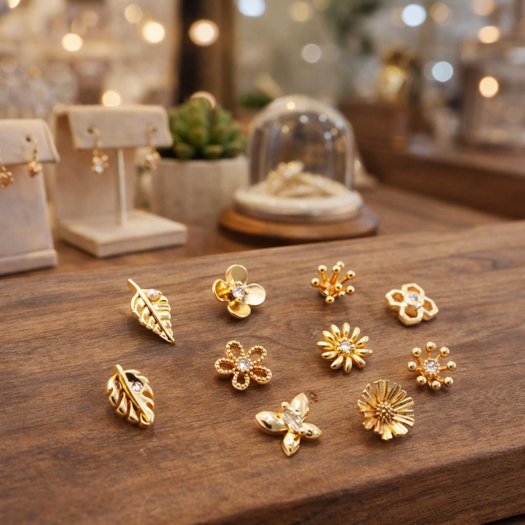 10pcs CZ Pave Gold/ Silver Leaf Earrings, 18K Real Gold/ Rhodium Plated Brass, Dainty Stud Earrings (GB-4759)