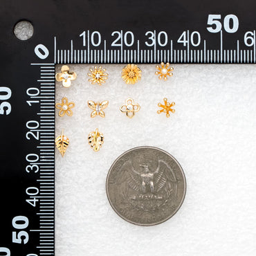 10pcs CZ Pave Gold/ Silver Flower Leaf Earrings, 18K Real Gold/ Rhodium Plated Brass, Dainty Stud Earrings (GB-3381)