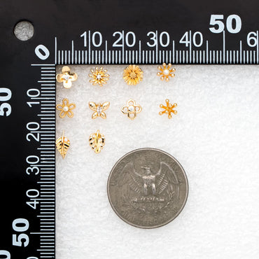 10pcs CZ Pave Gold/ Silver Flower Leaf Earrings, 18K Real Gold/ Rhodium Plated Brass, Dainty Stud Earrings (GB-3381)