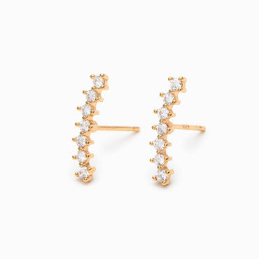 4pcs CZ Pave Gold Curved Bar Ear Posts, Real Gold Plated Brass Stick Stud Earrings (#GB-3369-G)