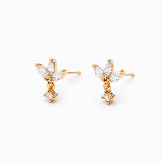 10pcs CZ Pave Gold/ Silver Leaf Earring Posts, Flower Earring, Gold/ Rhodium Plated Brass, Jewelry Supplies (GB-3395-G)