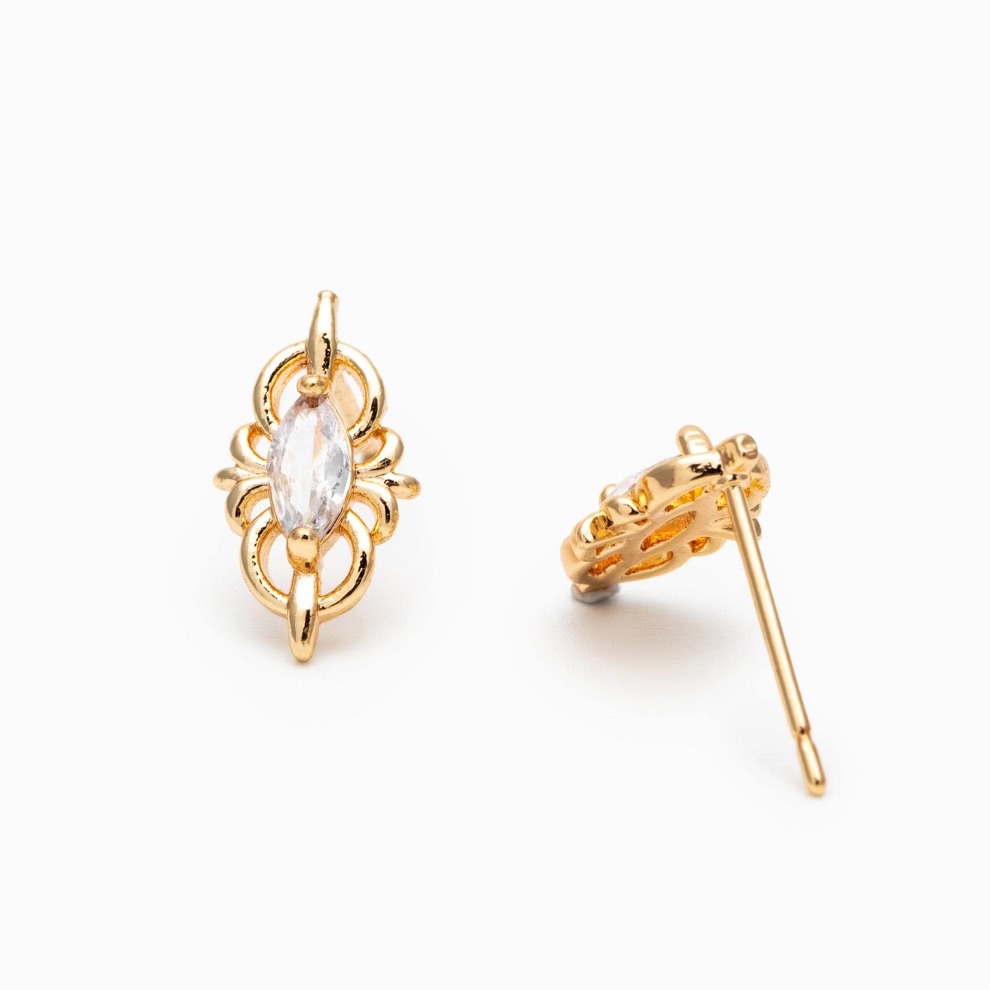 4pcs CZ Pave Dainty Marquise Stud Earrings, 18K Gold Plated Brass, Cubic Zirconia Earrings (#GB-3633-D)