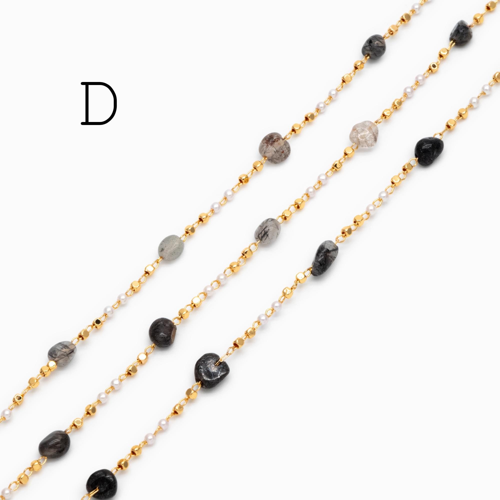 Gemstone Beaded Chain, 18K Gold plated Brass, Faux Pearl Bead Chain Wholesale (#LK-625)/ 1 Meter=3.3ft