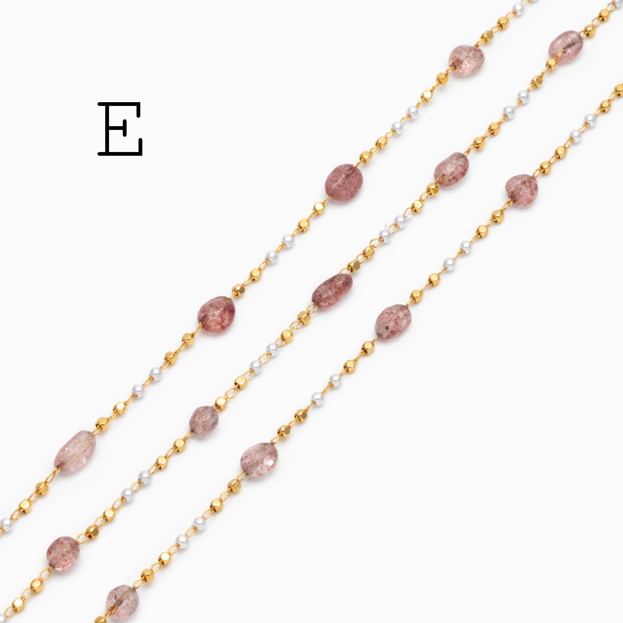 Gemstone Beaded Chain, 18K Gold plated Brass, Faux Pearl Bead Chain Wholesale (#LK-625)/ 1 Meter=3.3ft