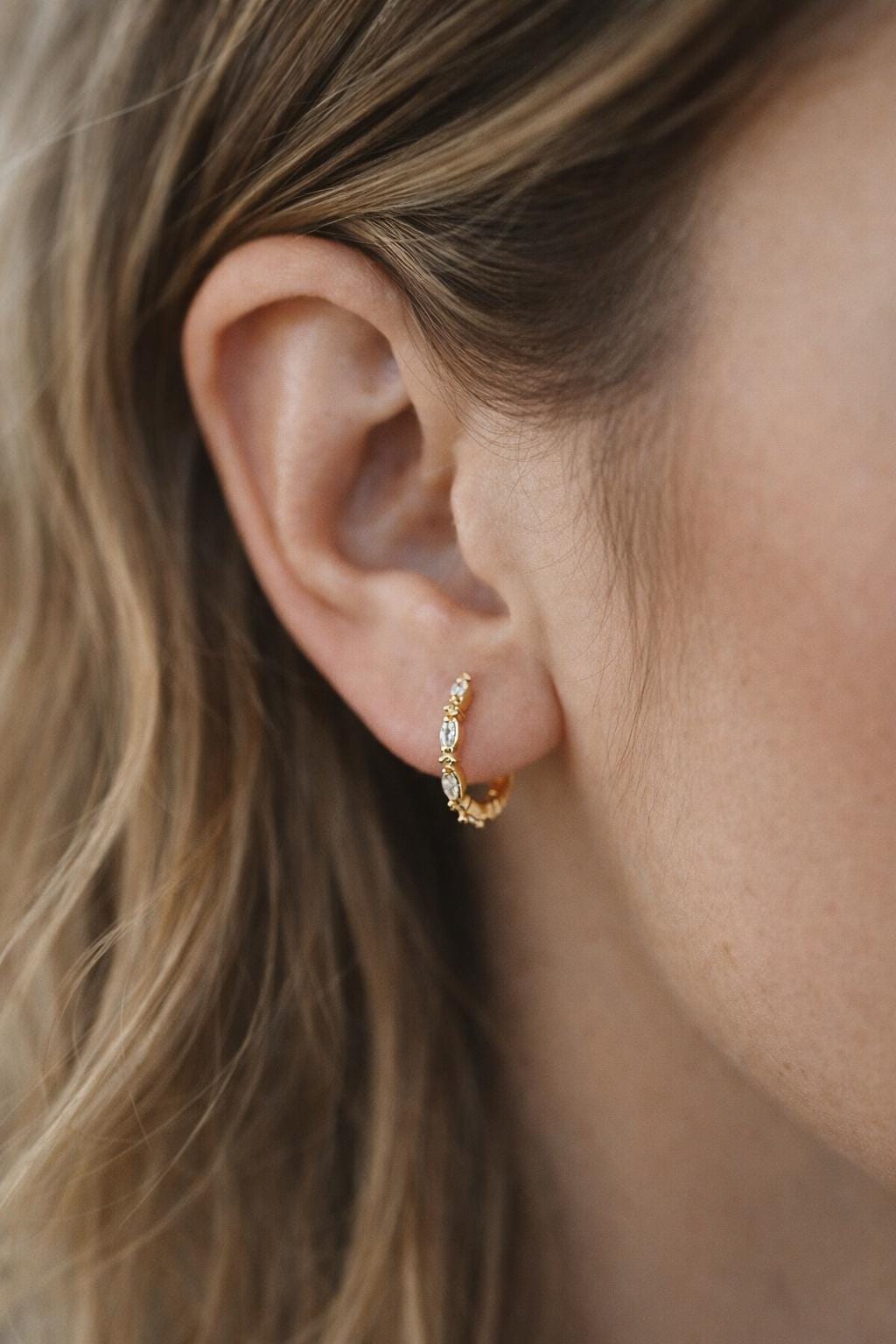 4pcs CZ Pave Gold/ Silver Hoop Earrings, 15mm, 18K Real Gold/ Rhodium plated Brass, Dainty Huggie Earrings, Minimalist Earrings (GB-4733)