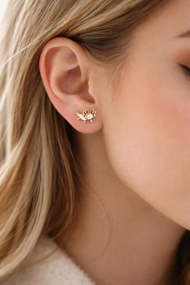 10pcs Gold/ Silver Tone Axolotl Earrings, 18K Real Gold/ Rhodium Plated Brass, Minimalist Animal Stud Earrings (GB-4460-M)