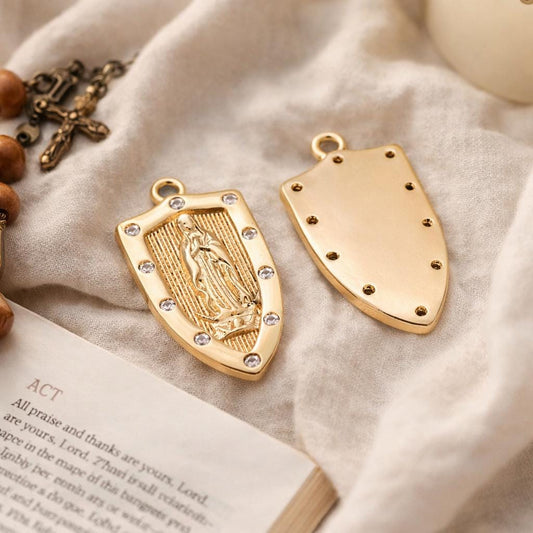 4pcs CZ pave Gold Hollow Virgin Mother Mary Pendants, Catholic Baptism Lady Guadalupe Charm, Medallion Religious Jewelry Craft (GB-4395-F)