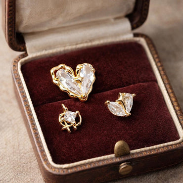 4pcs CZ Pave Heart Star Ear Posts, Gold/ Rhodium Plated Brass Stud Earrings, Jewelry Findings, Jewelry Making (GB-3571)