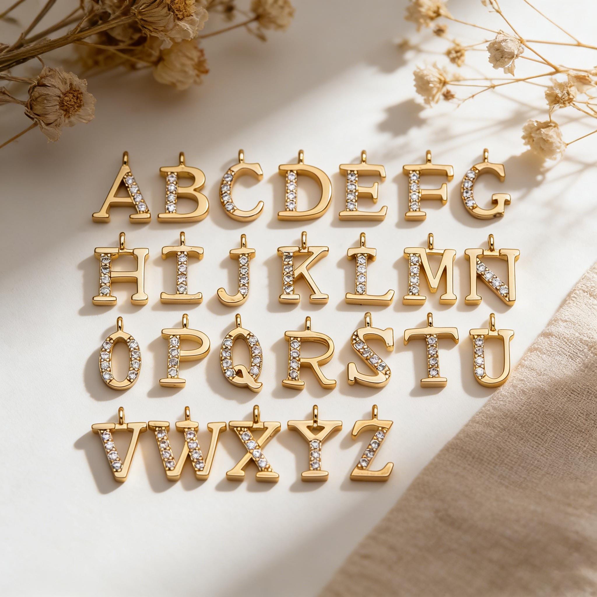 Gold Letter Charms for DIY Jewelry, Personalized Initial Necklace or Bracelet, Alphabet Charm, DIY Accessories (GB-723)