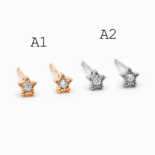 10pcs Minimalist Gold Stud Earring - Sun, Moon, Star Styles (#GB-3041)