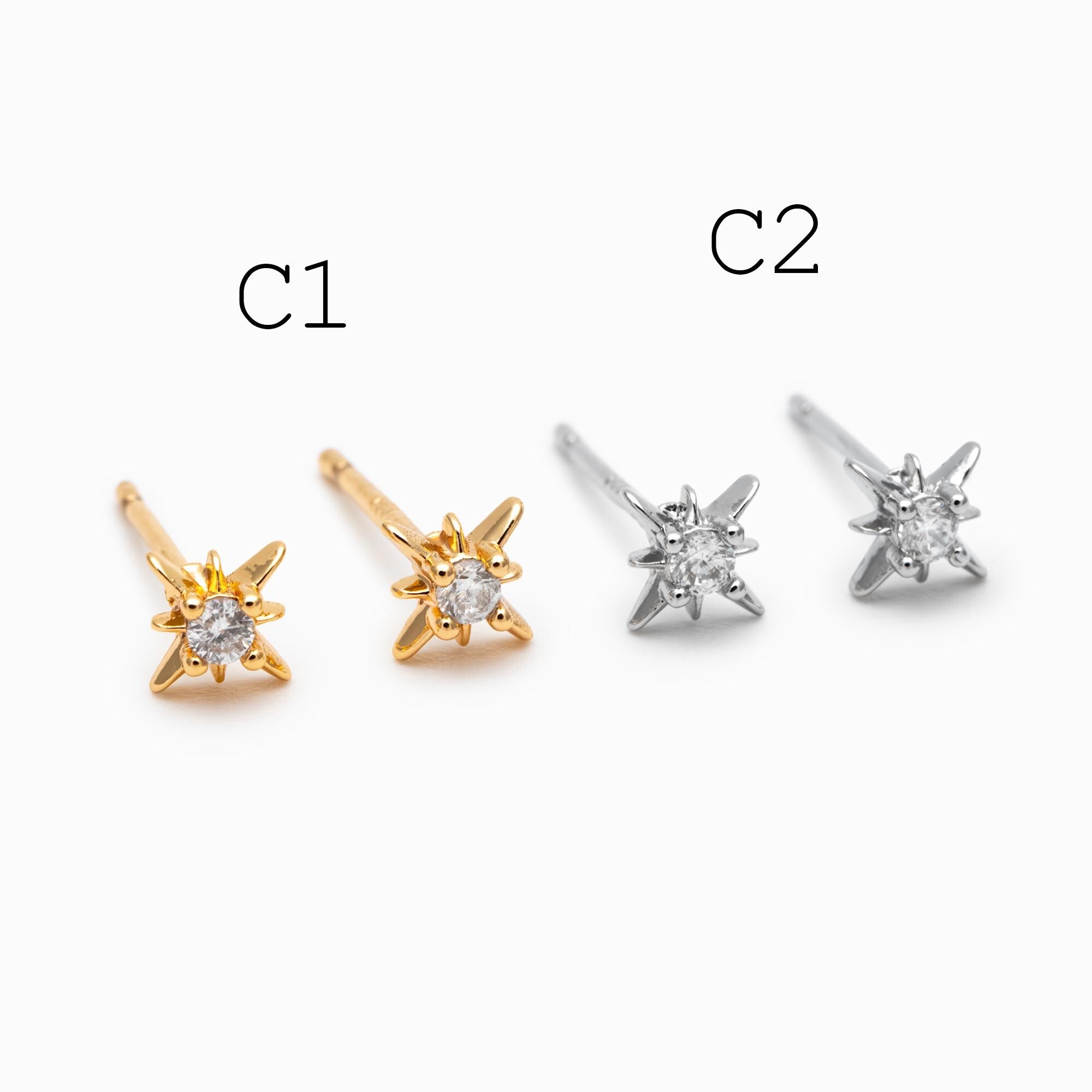 10pcs Minimalist Gold Stud Earring - Sun, Moon, Star Styles (#GB-3041)