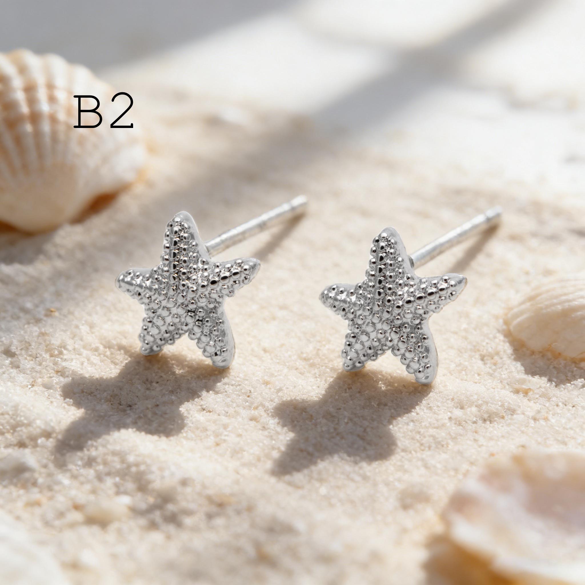10pcs Gold/ Silver Coral Starfish Stud Earrings, Ocean Stud Earrings (#GB-4761)