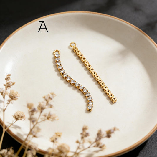 4pcs Gold/ Silver Chain Tassel Charms, CZ Pave Taseel, 18K Gold/ Rhodium plated Chain Pendants (GB-1234)